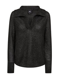 NÜ Denmark Black Open-Knit Polo Jumper