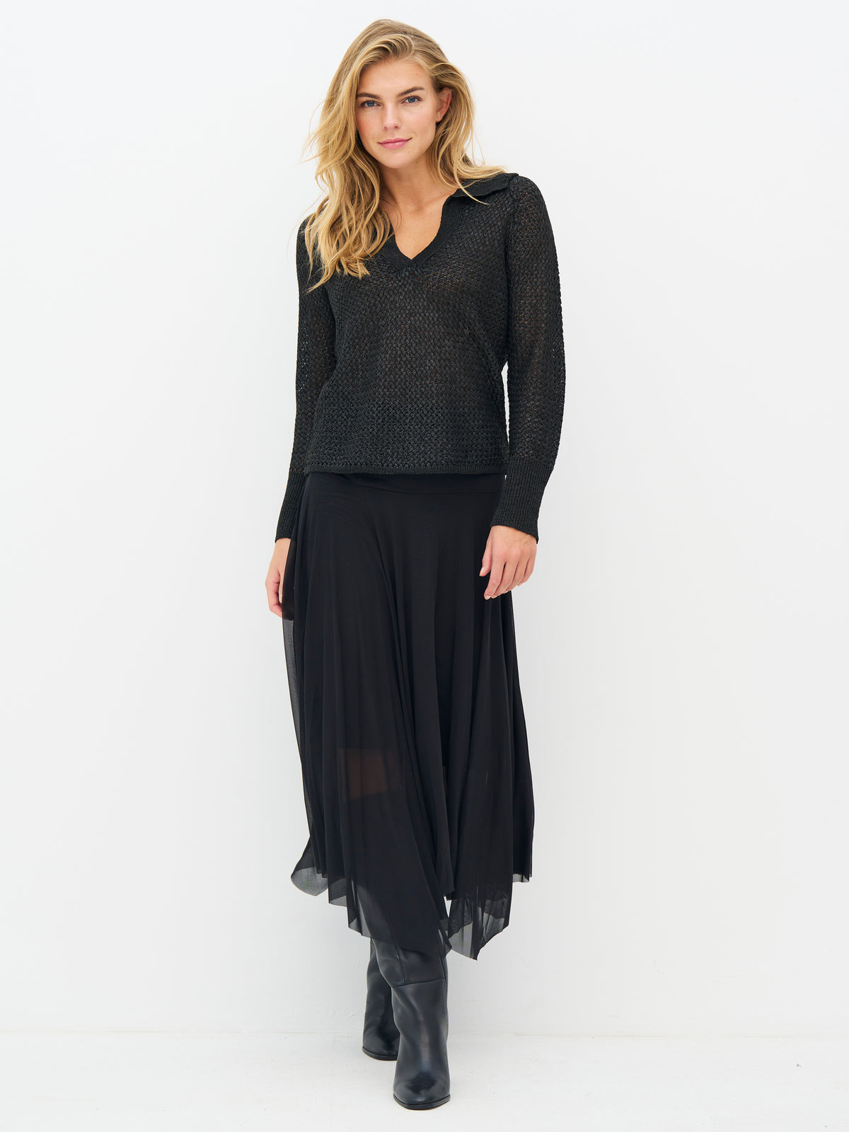 NÜ Denmark Black Open-Knit Polo Jumper