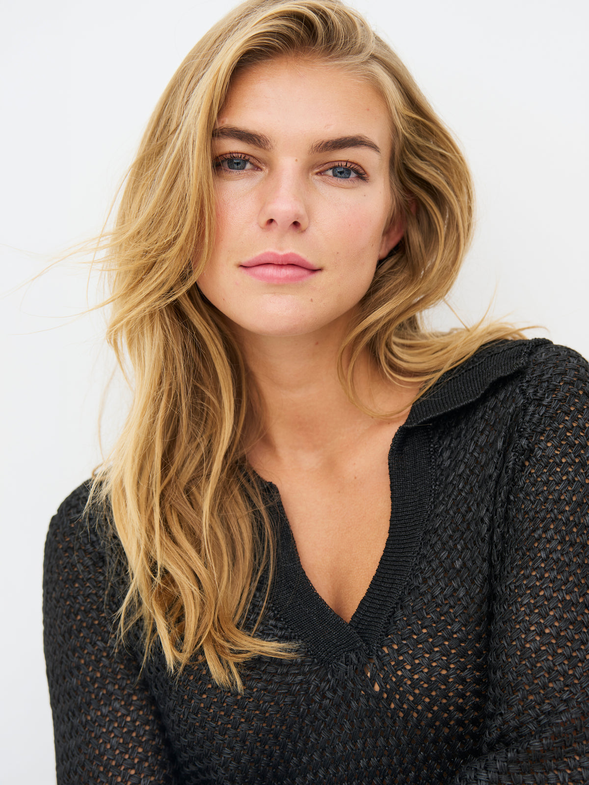 NÜ Denmark Black Open-Knit Polo Jumper
