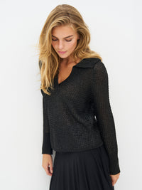 NÜ Denmark Black Open-Knit Polo Jumper