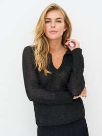 NÜ Denmark Black Open-Knit Polo Jumper