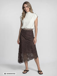 NÜ Denmark Brown Lace Midi Skirt
