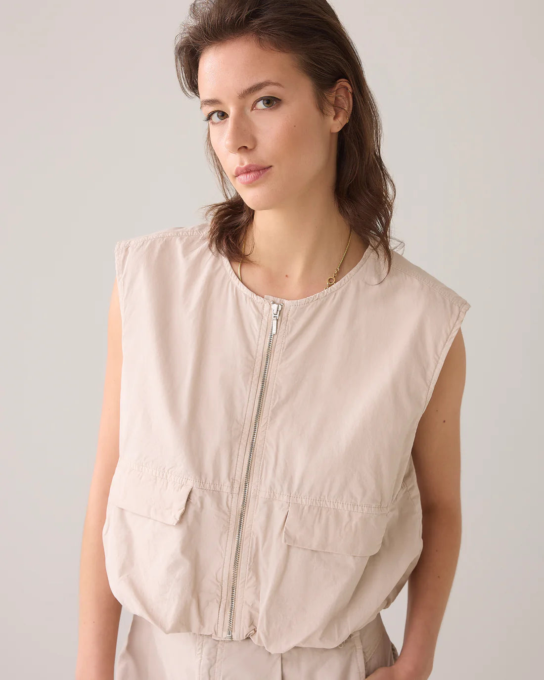 Sleeveless Bomber Jacket Crispy Cotton