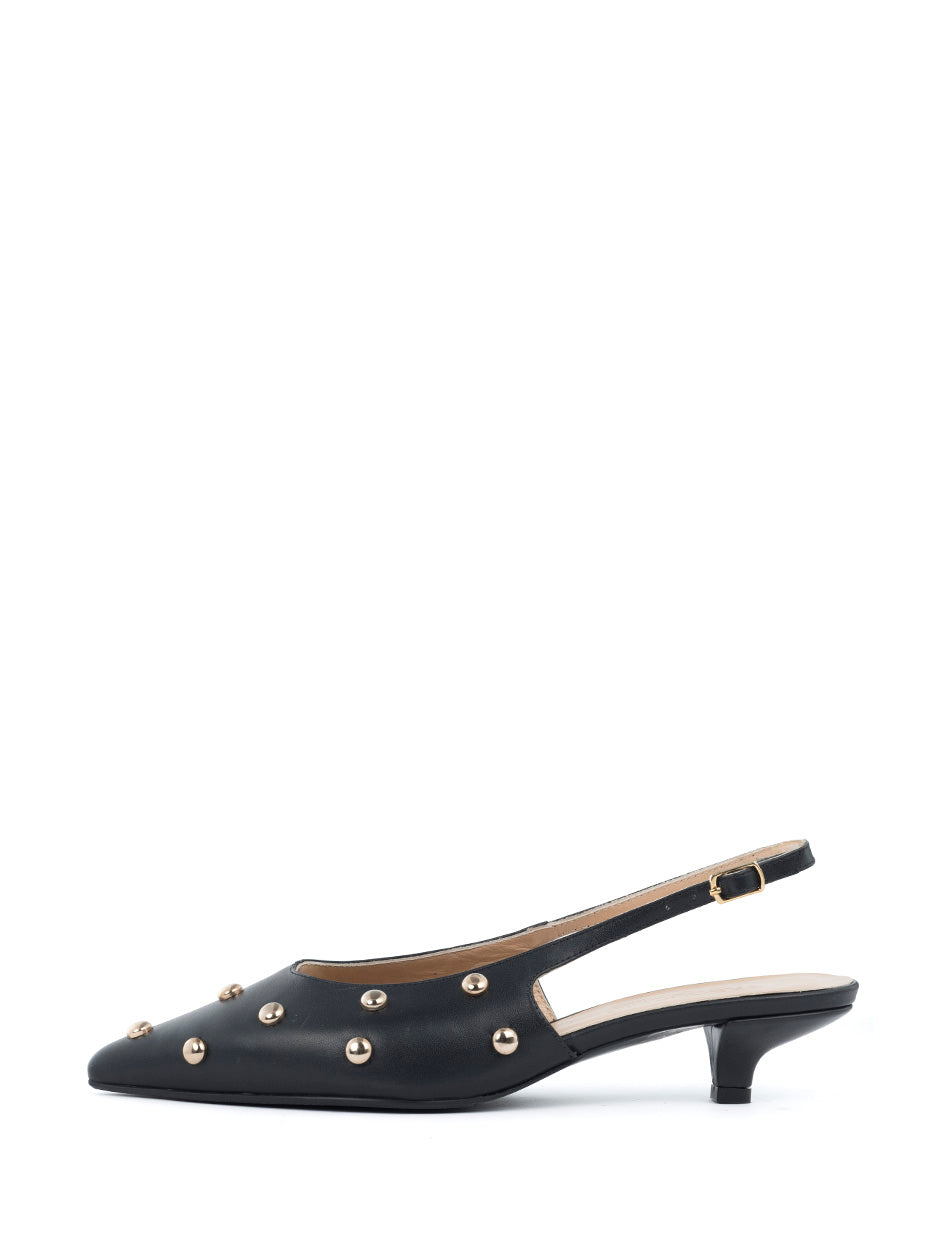 Babouche Elma Black Studded Slingback Heel