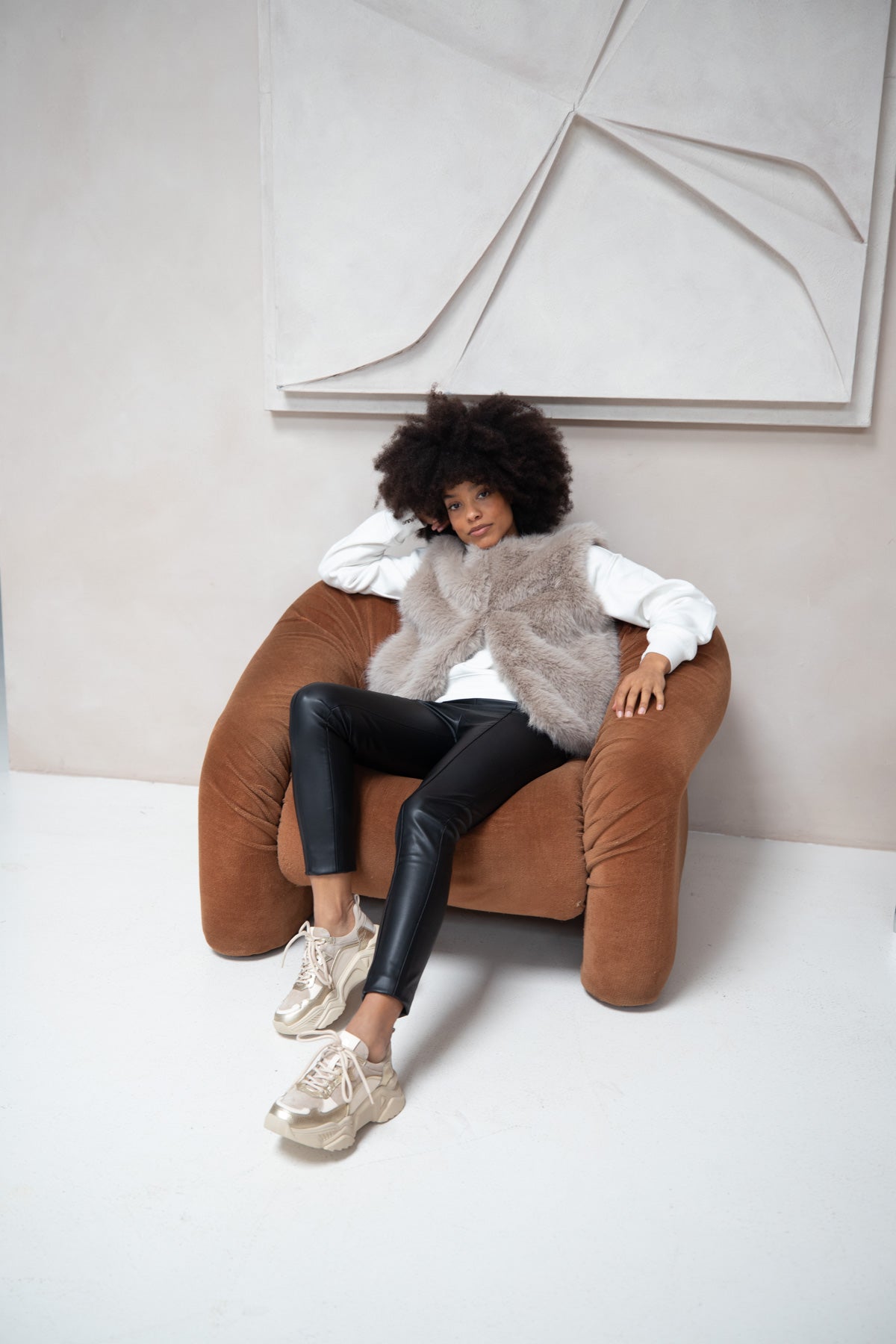 Freja Beige & Gold Chunky Sneakers