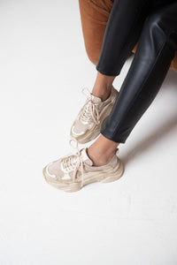 Freja Beige & Gold Chunky Sneakers
