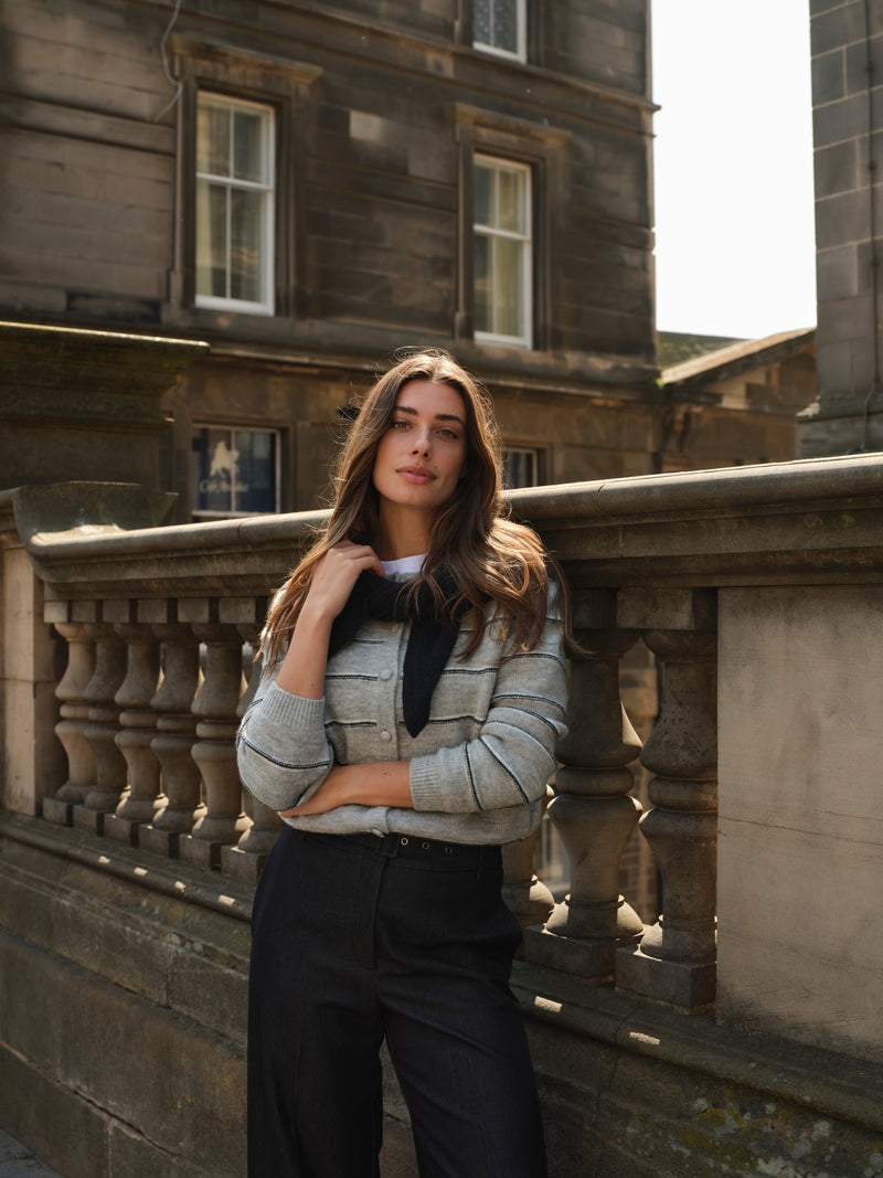Striped Knitted Cardigan with Tie Detail