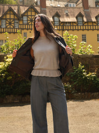Oversized Wool Blend Jacket with Contrast Collar