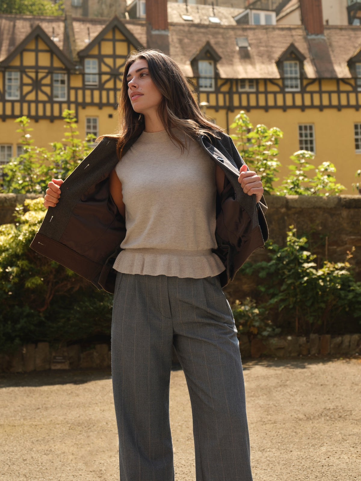 Woven Wide Leg Check  Trousers