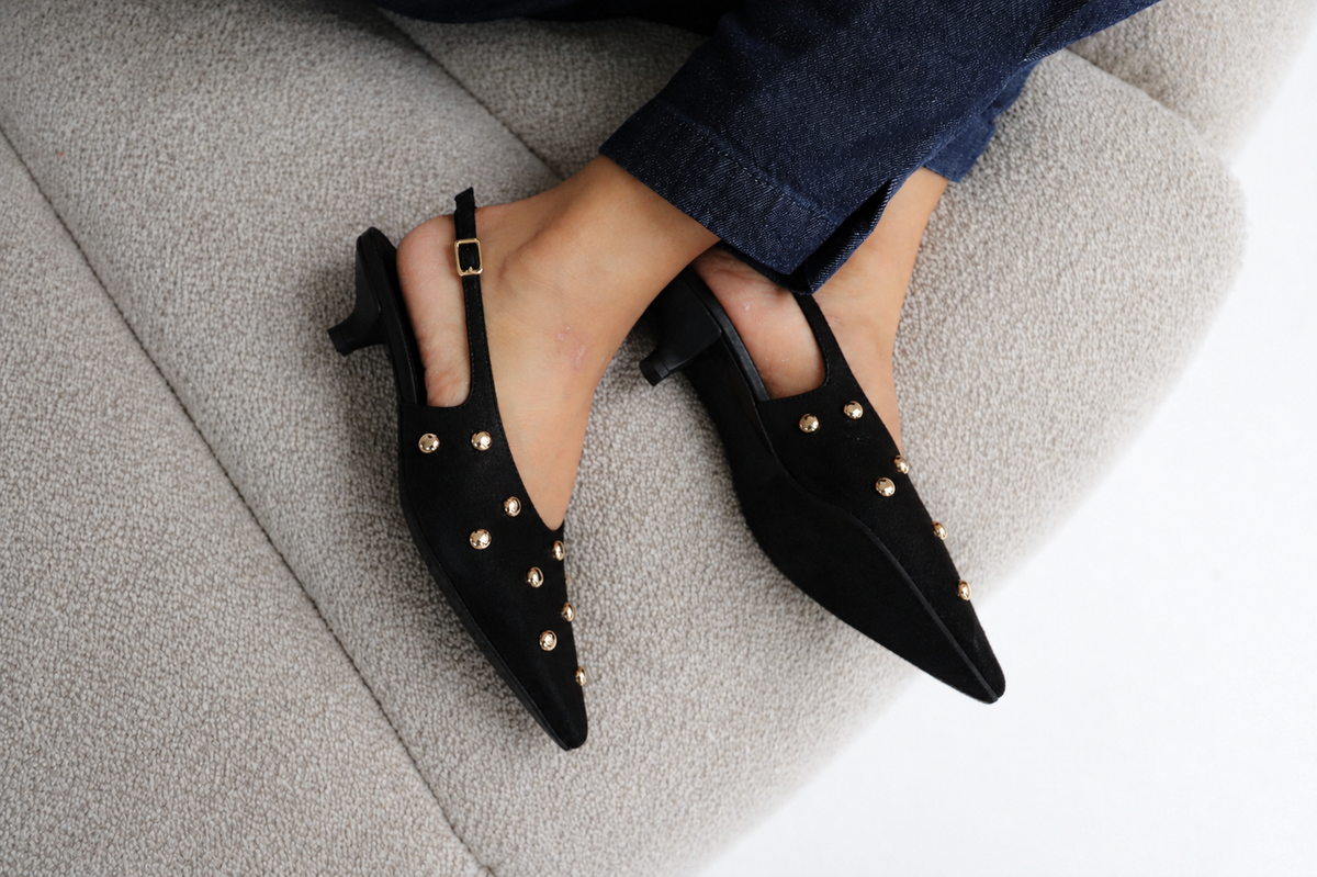 Elma Black Studded Slingback Heel