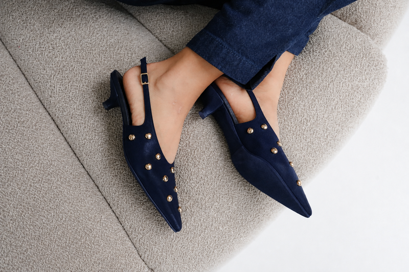 Elma Black Studded Slingback Heel