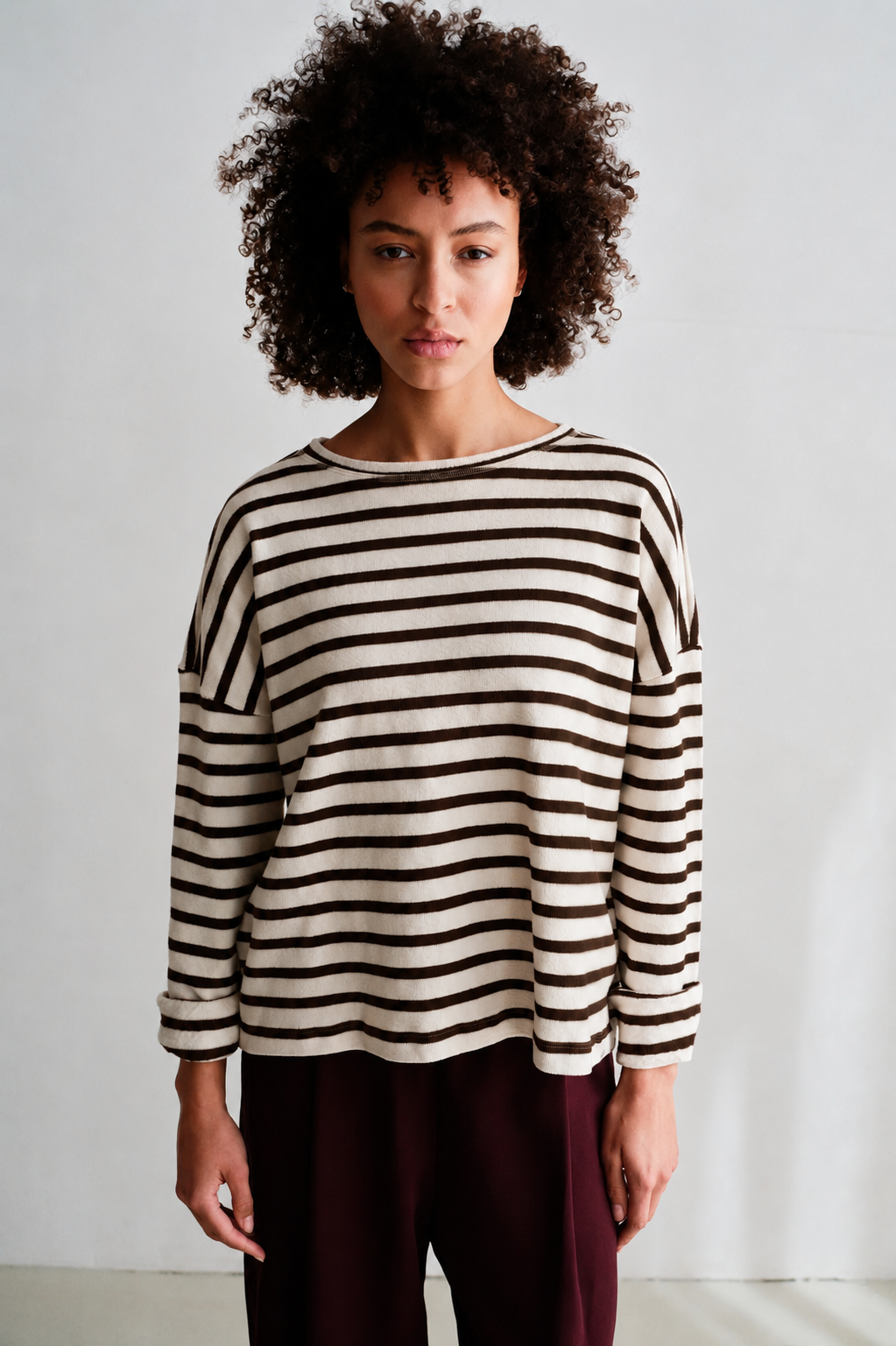 Penn & Ink NY Chocolate Stripe Knit Sweater