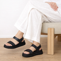Black Leather Velcro Strap Platform Sandals