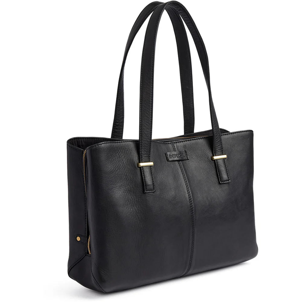 Classic Black Leather Shoulder Tote
