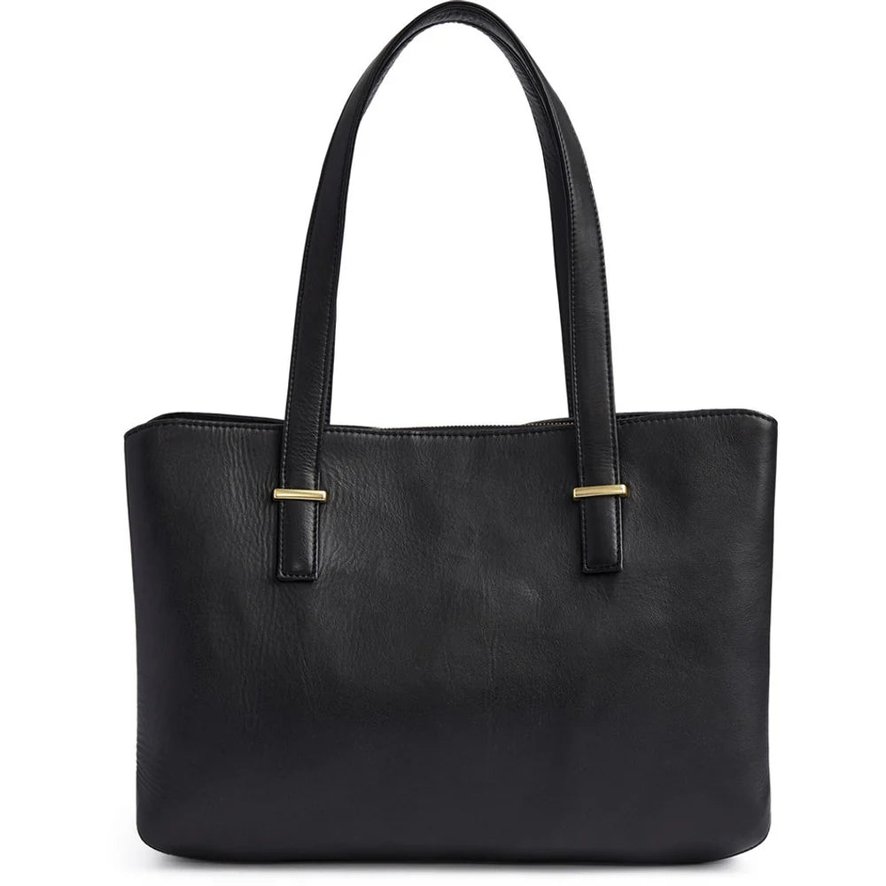 Classic Black Leather Shoulder Tote