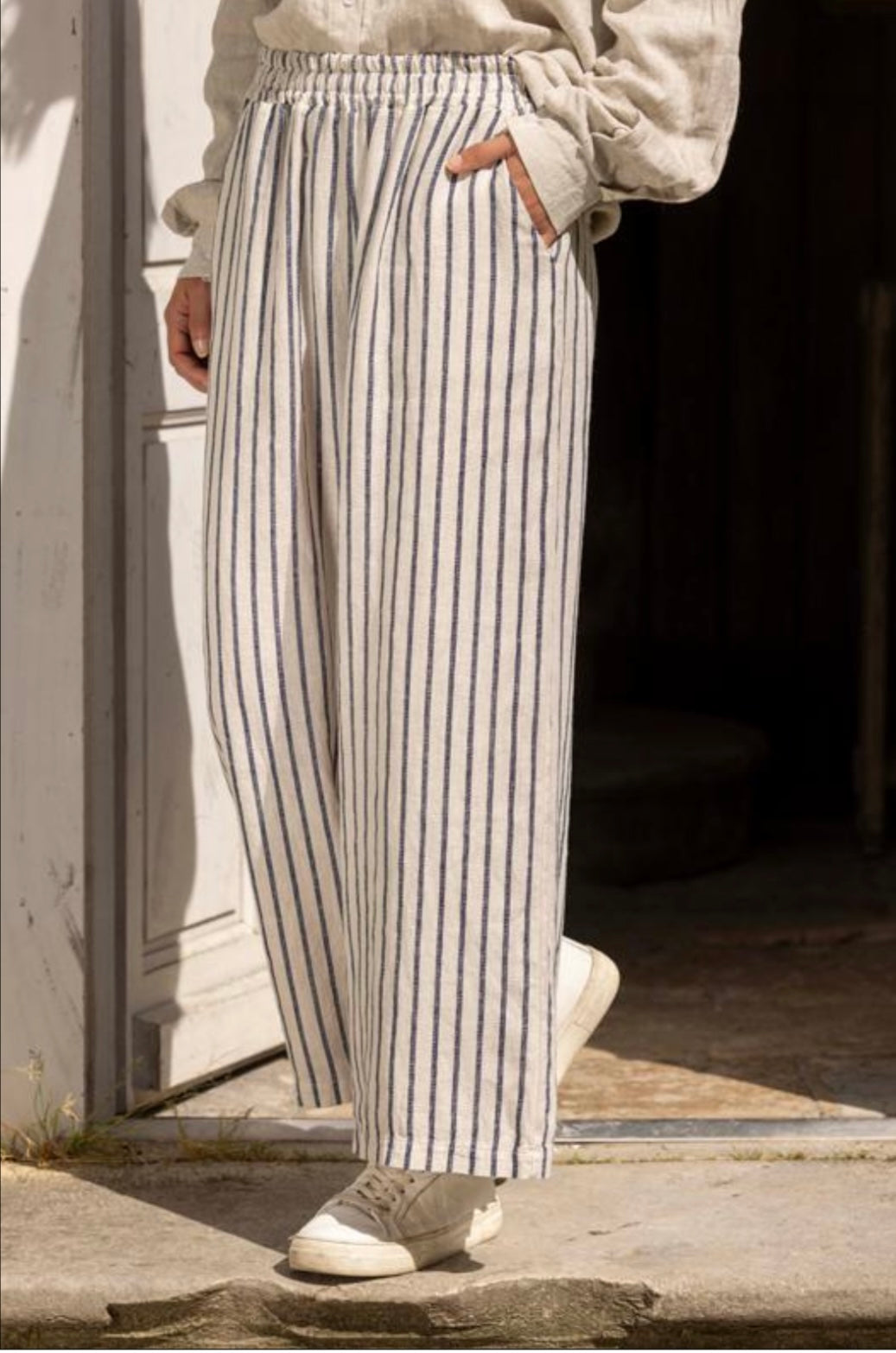 Striped Wide-Leg Linen Trousers