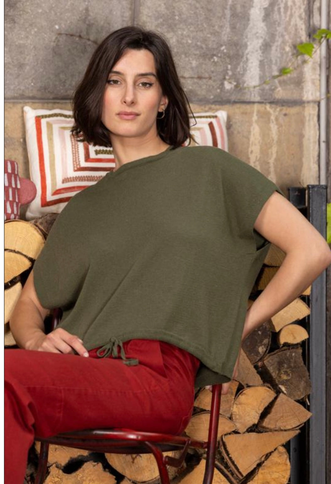 Relaxed Drawstring Hem Knit Jumpe