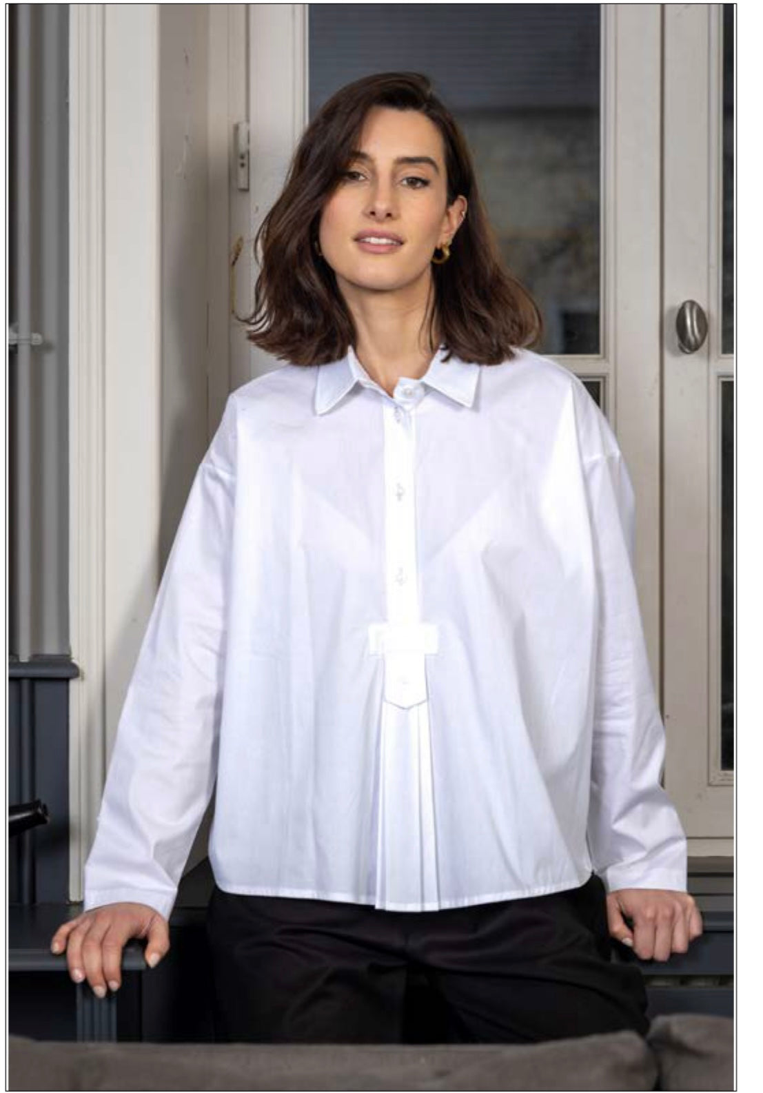 White Pleat Front Oversized Shirt