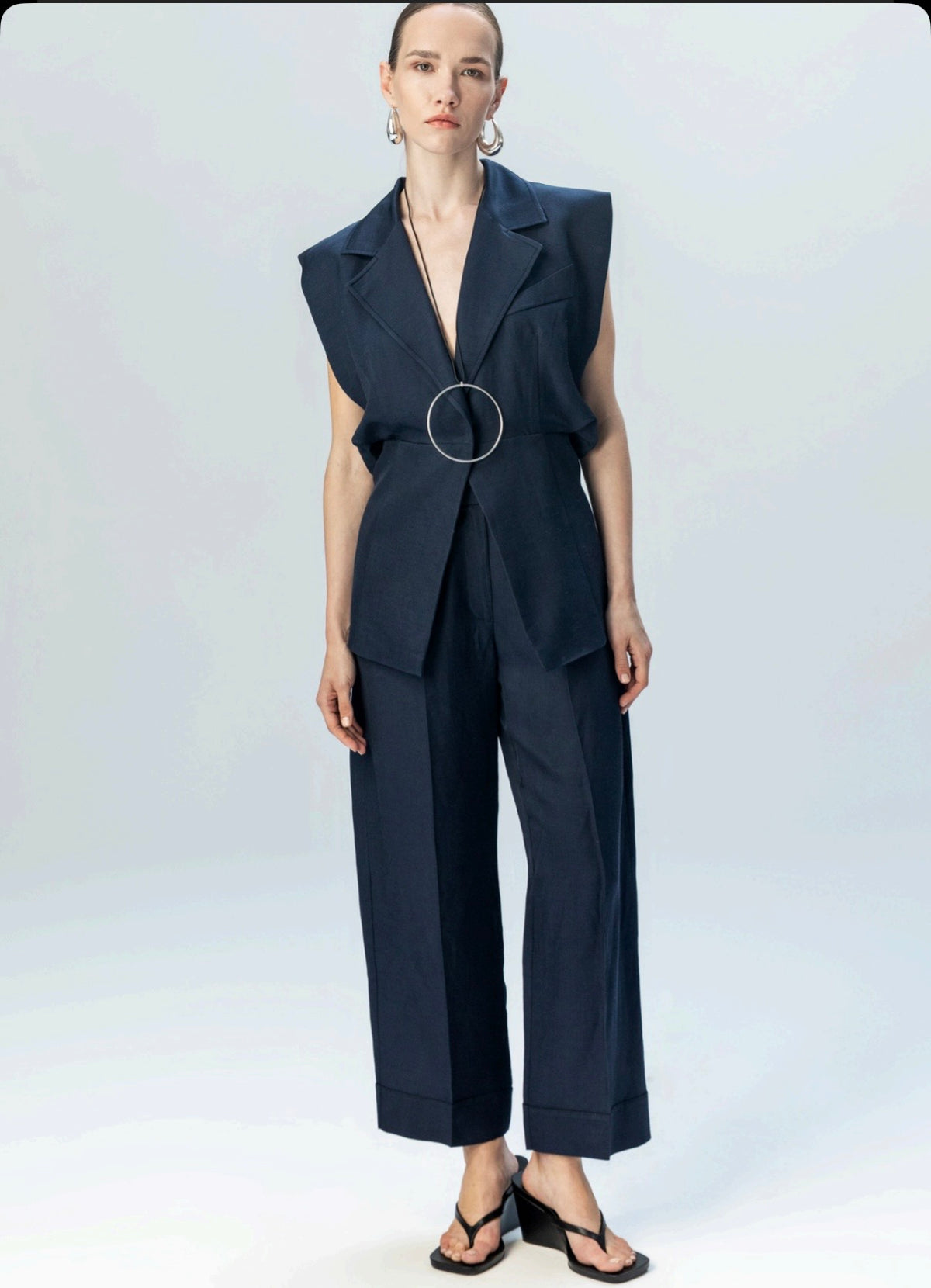 Tailored Sleeveless Waistcoat with Statement Ring Detail