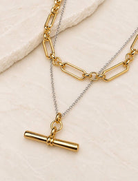 Tona Double Layered Necklace with T bar-14k gold