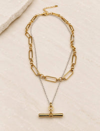 Tona Double Layered Necklace with T bar-14k gold