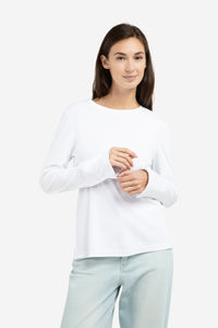 Jersey Top With Woven Cuffs And Slit Detail