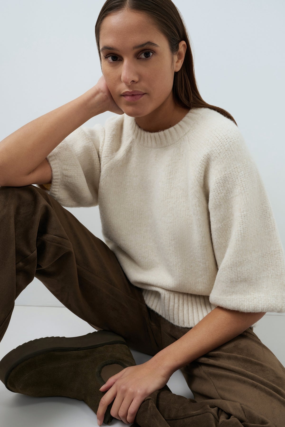 Knitted Sweater with Balloon Sleeves
