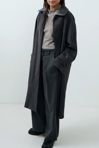 Long Faux Suede Coat with Detachable Collar -