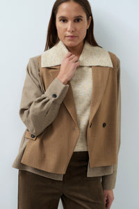 Blazer with Contrast Fabric and Loose Fit -