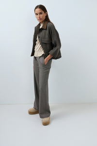 Oversized Wool Blend Jacket with Contrast Collar