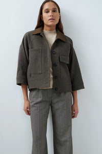 Oversized Wool Blend Jacket with Contrast Collar