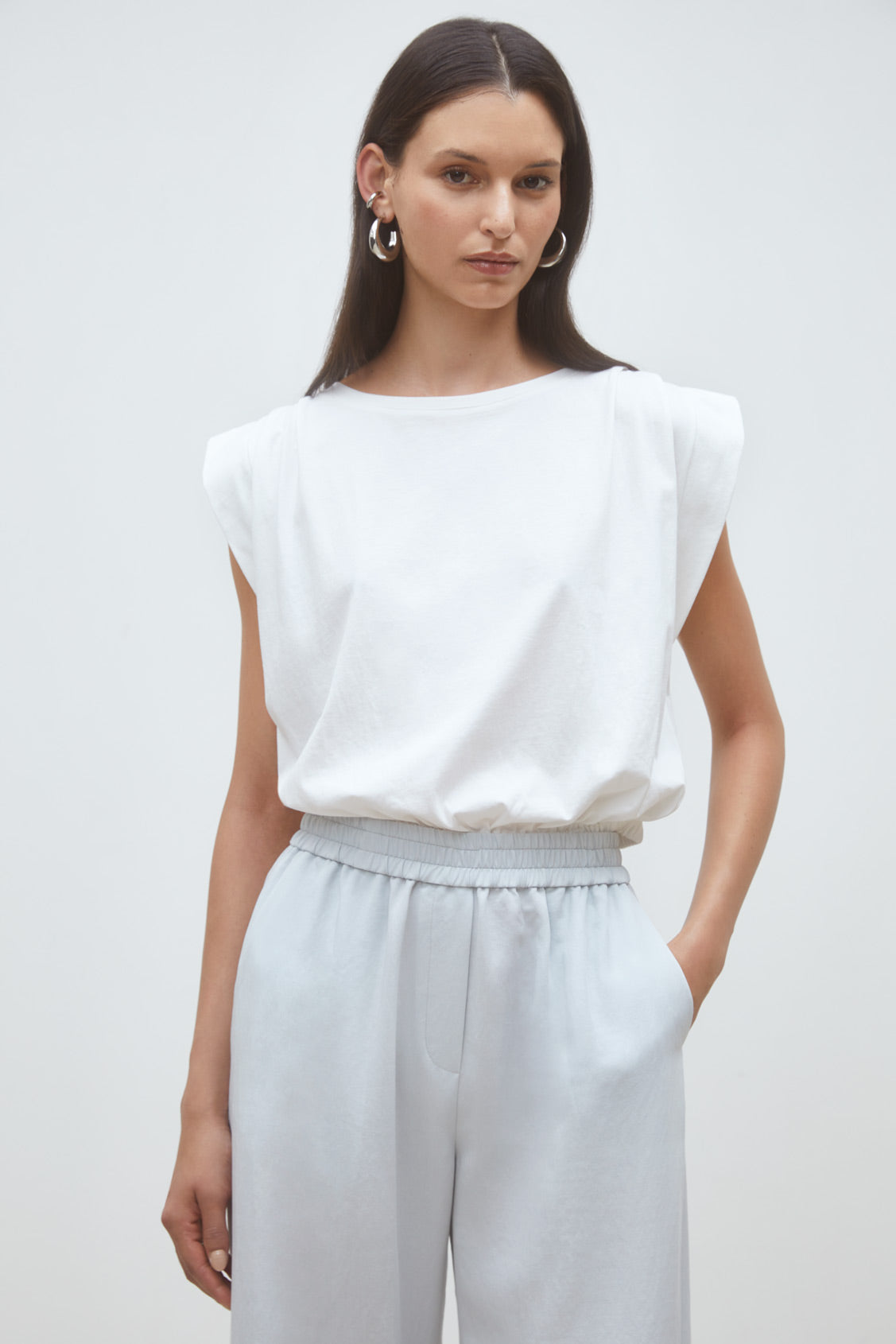 Bleu Ciel Wide-Leg Cropped Trousers