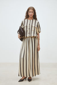 Cream & Mocha Stripe Button-Front Blouse