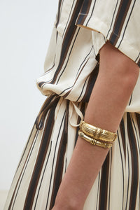 Cream & Mocha Stripe Button-Front Blouse