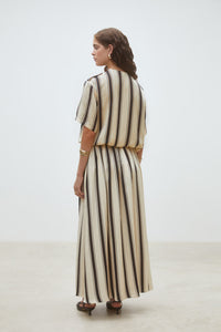 Cream & Mocha Stripe Button-Front Blouse