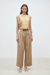 Lace-Trim Striped Sleeveless Blouse