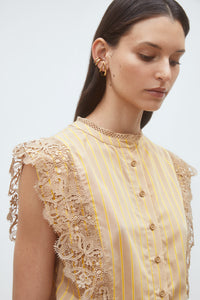 Lace-Trim Striped Sleeveless Blouse