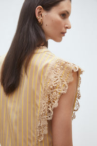 Lace-Trim Striped Sleeveless Blouse