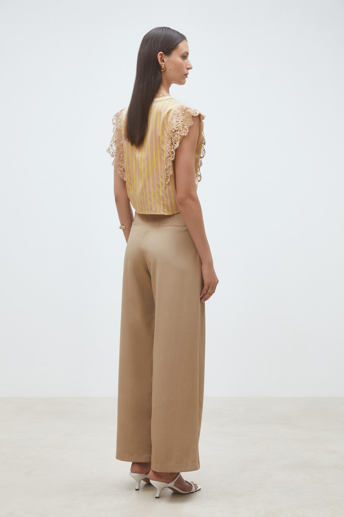 Lace-Trim Striped Sleeveless Blouse