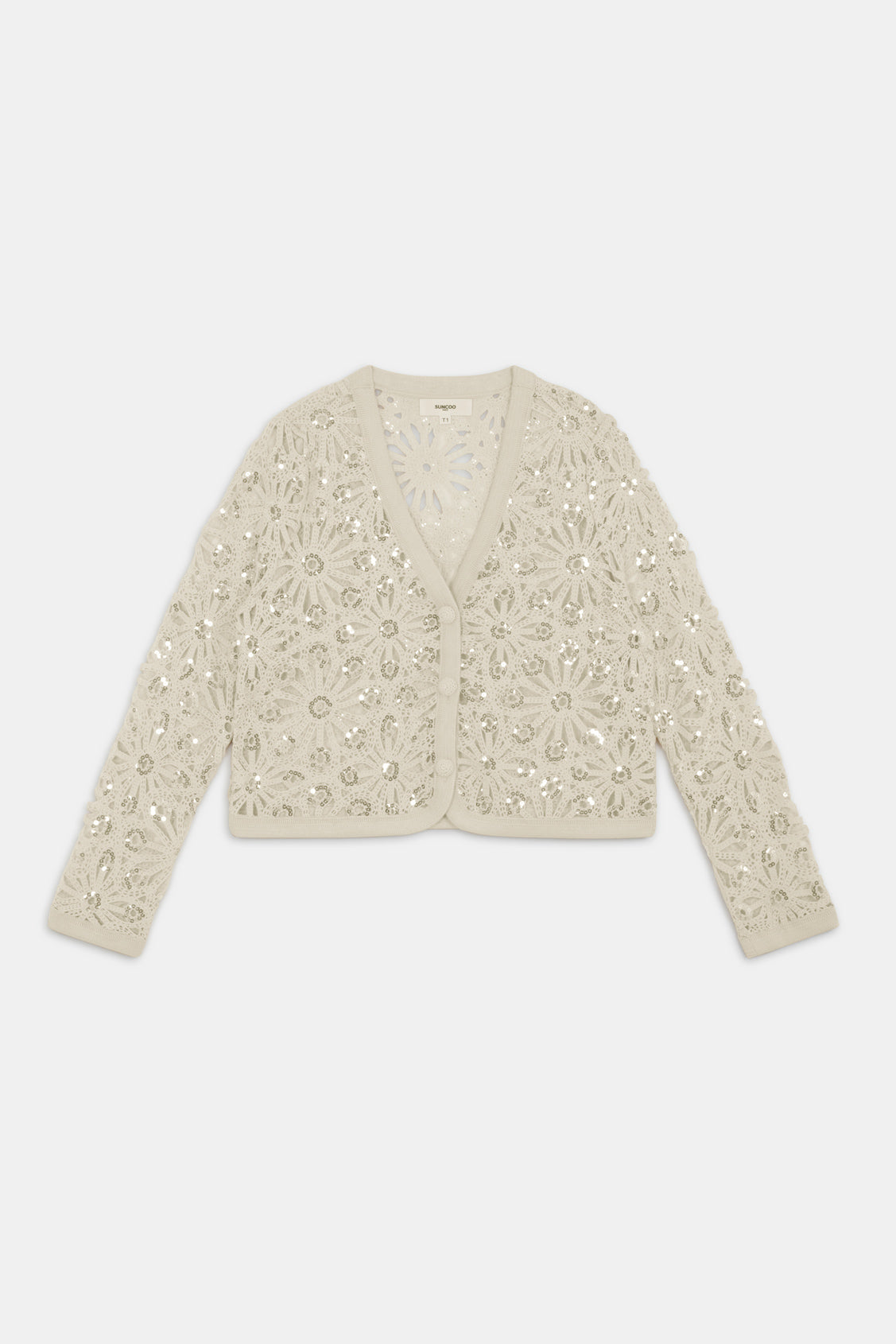 Sequin Floral Lace Cropped Cardigan