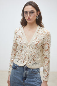 Sequin Floral Lace Cropped Cardigan