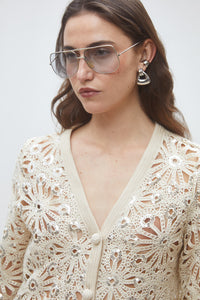 Sequin Floral Lace Cropped Cardigan