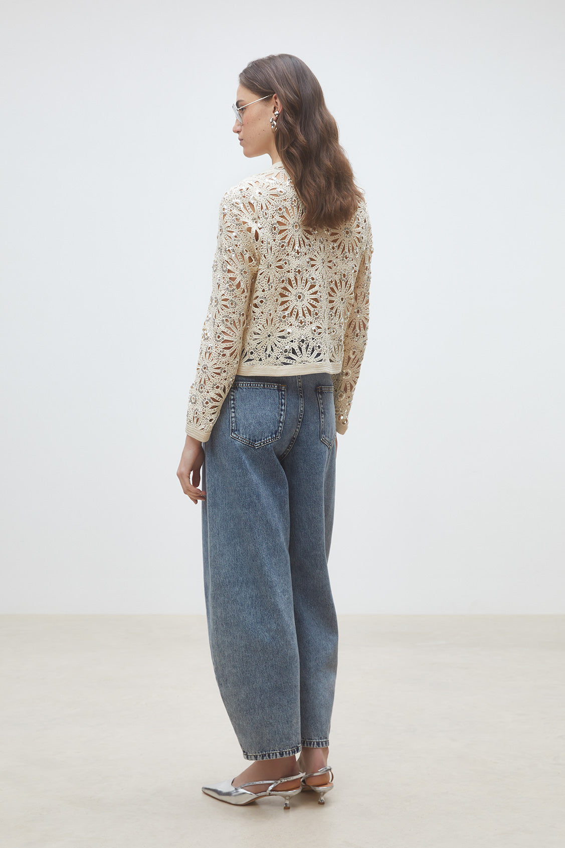 Sequin Floral Lace Cropped Cardigan