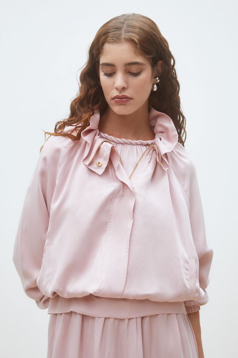Rose Ruffle Collar Blouson Top