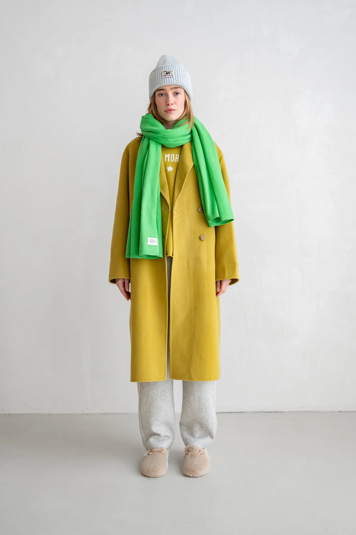 Chartreuse Wool-Blend Longline Coat