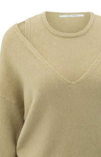 Knitted Sweater with Deep V-neck and Layered Top