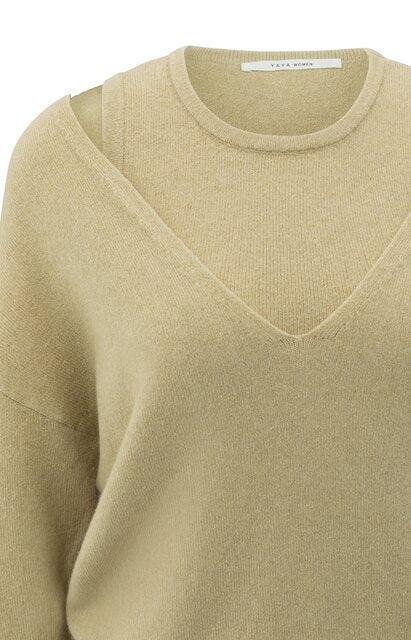 Knitted Sweater with Deep V-neck and Layered Top
