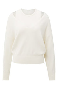 Knitted Sweater with Deep V-neck and Layered Top