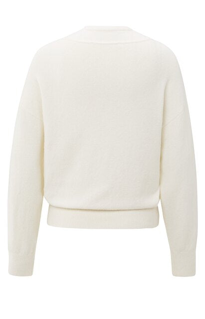 Knitted Sweater with Deep V-neck and Layered Top