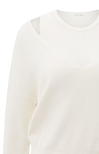Knitted Sweater with Deep V-neck and Layered Top